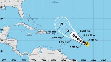 Posible trayectoria del huracán Sam en los próximos 5 días.