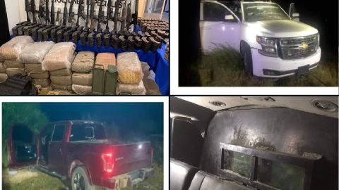 VIDEO: Golpe a narcos en la frontera, vehículos, armas y droga arrebatada en zona donde Cártel del Golfo opera