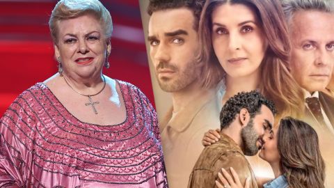 Paquita la del Barrio en Premios Billboard 2021 y el elenco de la telenovela 'Si Nos Dejan' de Univision.