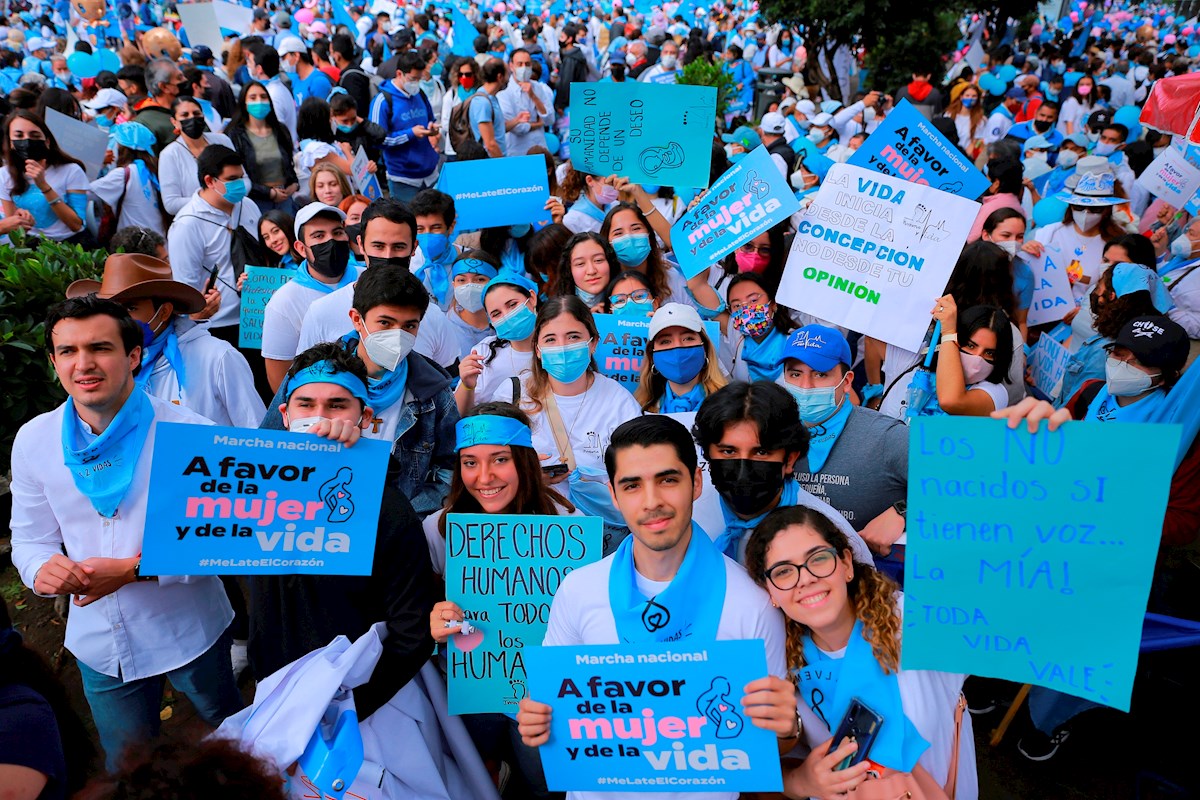 Members of "pro-life" march in Mexico City against abortion.