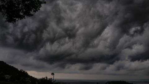 Dark clouds are seen over the Mediterranean sea as a storm is approaching the French Riviera city of Nice, on July 27, 2019. (Photo by VALERY HACHE / AFP) (Photo credit should read VALERY HACHE/AFP via Getty Images)