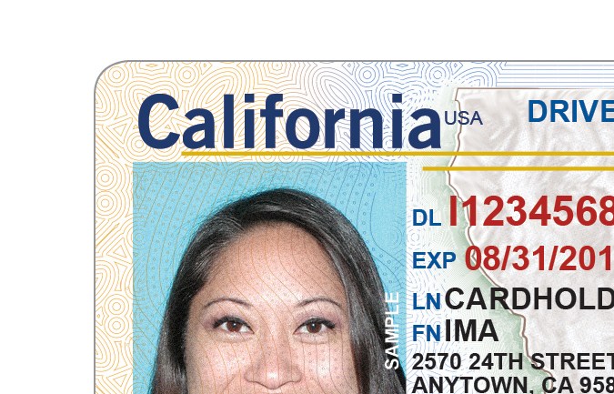 Imagen de una licencia de conducir de California con Real ID