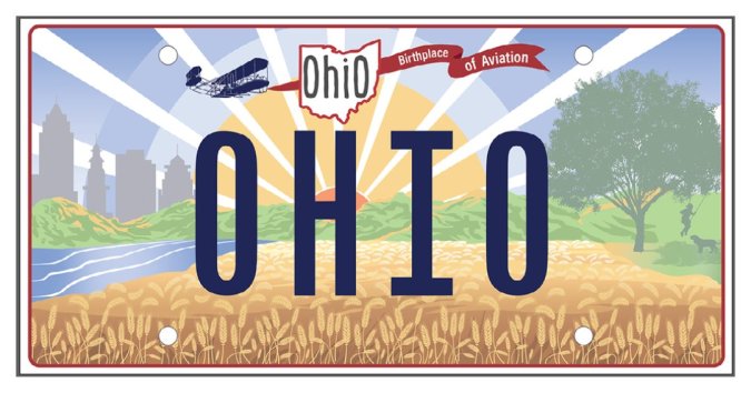 Foto de la nueva placa de Ohio con un error de diseño