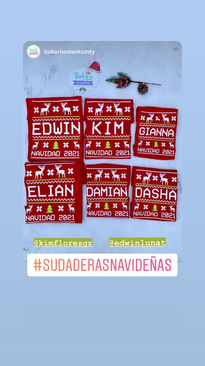 Los 'ugly sweaters' no podían faltar en su celebración navideña (Kimberly Flores/Instagram)