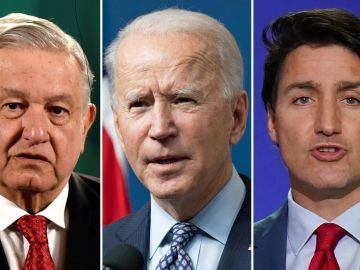 Los presidentes Andrés Manuel López Obrador, Joe Biden y el primer ministro Justin Trudeau.