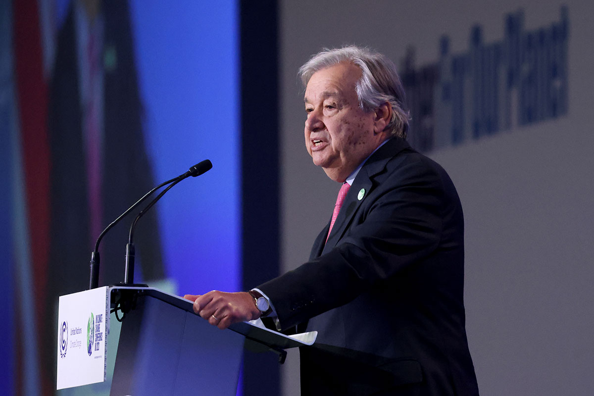 El Secretario General de la ONU, António Guterres en la inauguración de la COP26 en Glasgow Escocia.