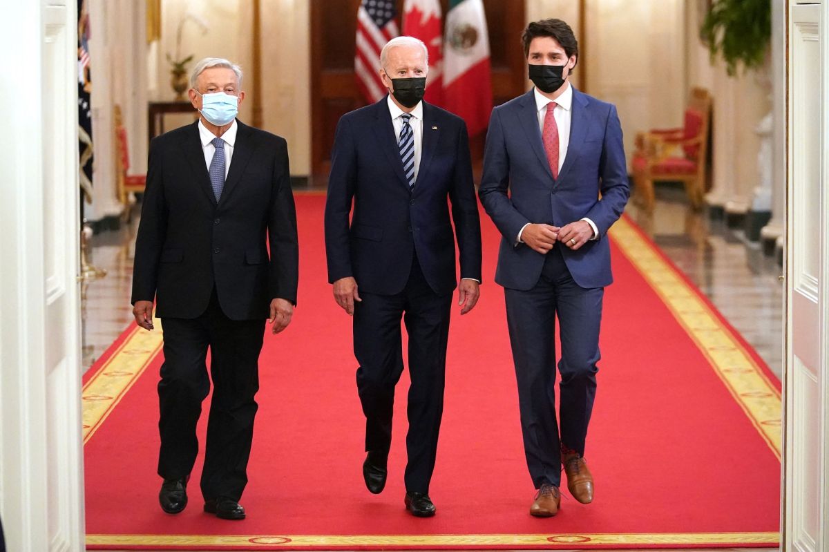 Los mandatarios de América del Norte, Andrés Manuel López Obrador, Joe Biden y Justin Trudeau.