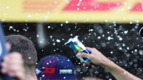 Sergio "Checo" Pérez celebra con Red Bull.