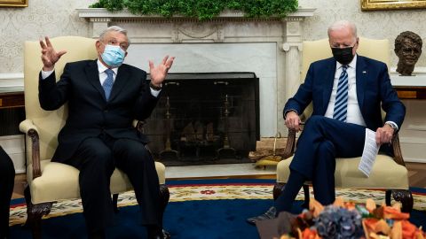 Los presidentes Andrés Manuel López Obrador y Joe Biden en la reunión en la Casa Blanca.