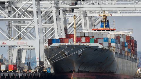 (FILES) A cargo ship stands on Long Beach harbour, California, in this April 26, 2012, file photo. The Port of Long beach is the leading trade gateway between the US and Asia. The US trade deficit increased in March as imports surged to an all-time high, government data showed on May 10, 2012. The Commerce Department reported the US trade gap widened to 51.8 billion USD in March, from a revised 45.4 billion USD in April. The gap was led by a 5.0 percent rise in imports. AFP PHOTO/JOE KLAMAR/FILES (Photo credit should read JOE KLAMAR/AFP/GettyImages)