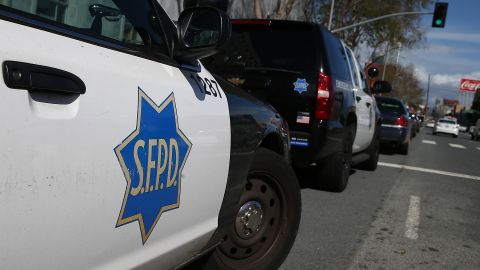 SAN FRANCISCO, CA - FEBRUARY 27: San Francisco police cars sit parked in front of the Hall of Justice on February 27, 2014 in San Francisco, California. A federal grand jury has indicted five San Francisco police officers and one former officer in two cases involving drug and computer thefts from suspects and the theft of money and gift cards from suspects. (Photo by Justin Sullivan/Getty Images)