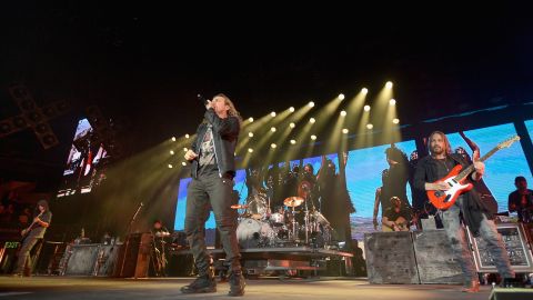 LOS ANGELES, CA - JUNE 18: Chart-topping band Mana, (L-R) Juan Calleros, Fher Olvera, Alex Gonzalez and Sergio Vallin, performed at the Staples Center on the Los Angeles stop of their Cama Incendiada tour sponsored by Chivas Regal on June 18, 2015 in Los Angeles, California. (Photo by Charley Gallay/Getty Images for Pernod Ricard)