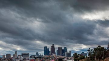 Heavy clouds are seen above Downtown Los Angeles skyline on Thanksgiving day November 28, 2019. - Rain and snow hit Southern California on Thanksgiving day. (Photo by Apu Gomes / AFP) (Photo by APU GOMES/AFP via Getty Images)