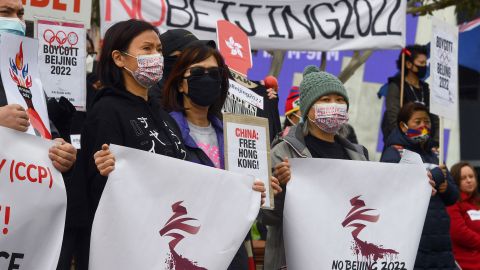 Protesta en Melbourne, Australia, en contra de los Juegos Olímpicos de Invierno 2022