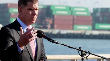 SAN PEDRO, CALIFORNIA - NOVEMBER 30: U.S. Secretary of Labor Marty Walsh speaks at a press conference after touring the Port of Los Angeles on November 30, 2021 in San Pedro, California. Walsh toured the port with Los Angeles Mayor Eric Garcetti and other officials to discuss initiatives aimed to ease disruptions in the supply chain. (Photo by Mario Tama/Getty Images)