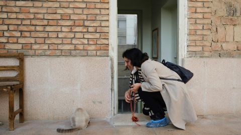 Mujer con un gato en Irán.