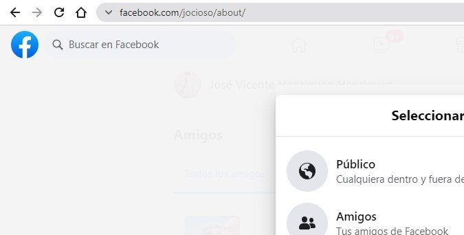 Captura de un perfil de Facebook