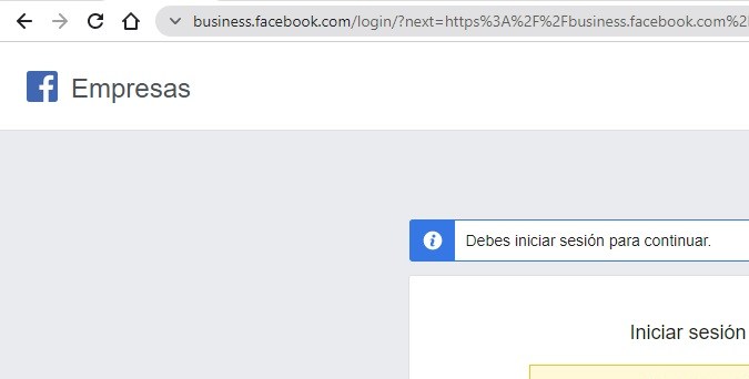 Captura de pantalla de la suite empresarial de Facebook