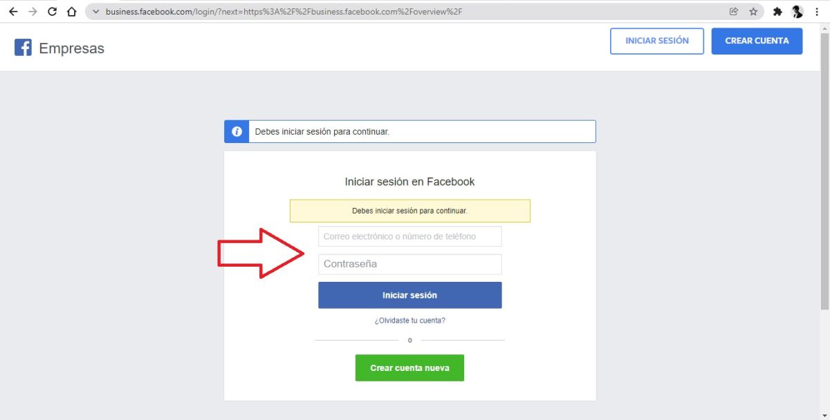 Screenshot of Facebook business suite