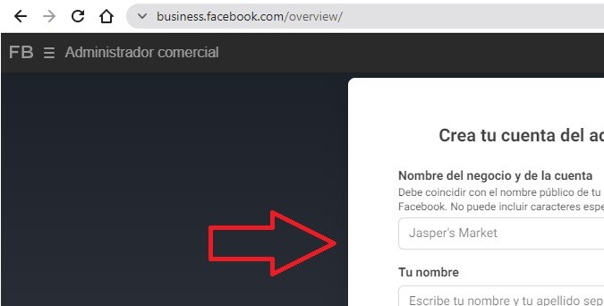 Captura de pantalla de la suite empresarial de Facebook