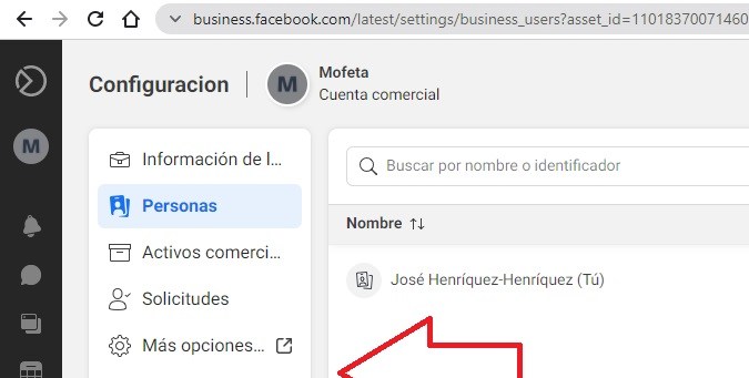 Captura de pantalla de la suite empresarial de Facebook