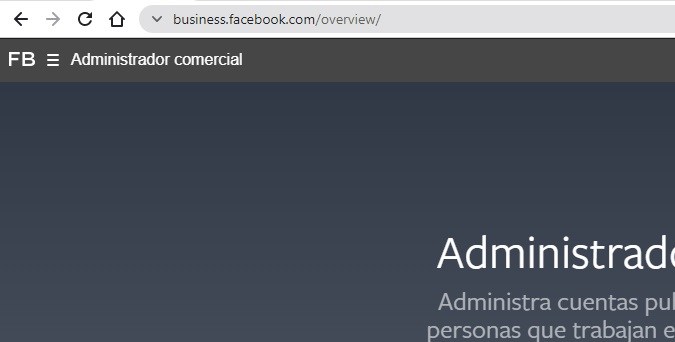Captura de pantalla de la suite empresarial de Facebook
