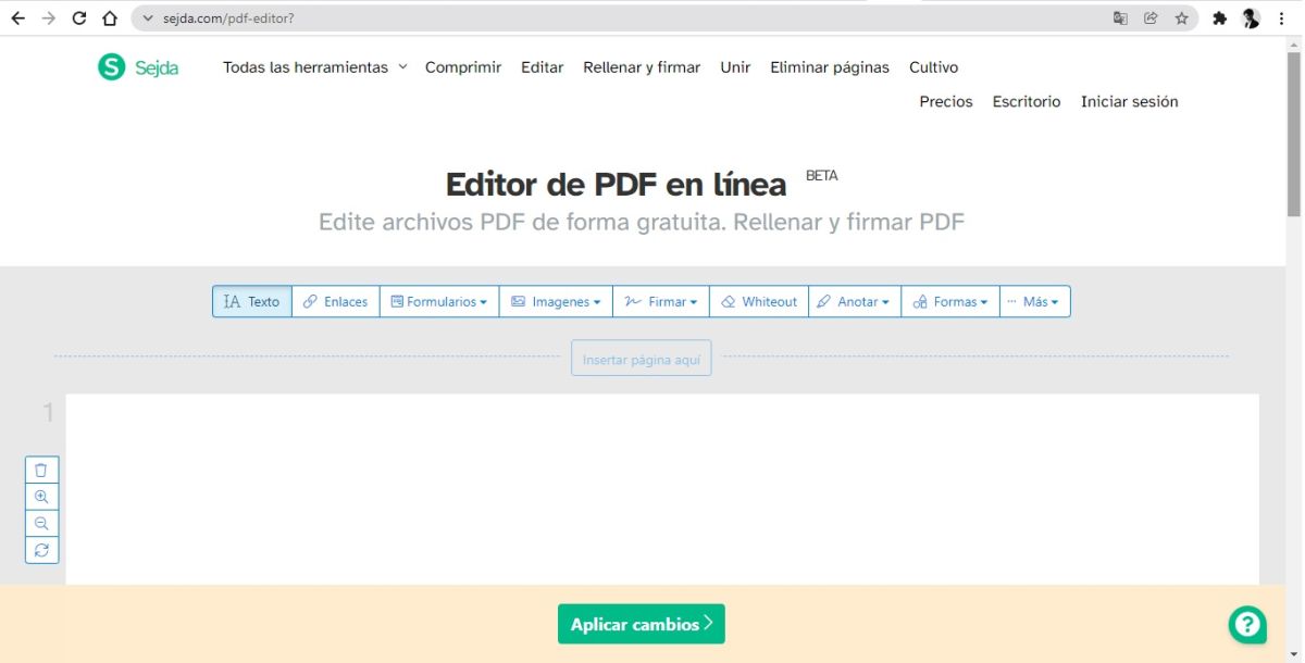Screenshot of the appearance of the Sedja PDF Editor web page