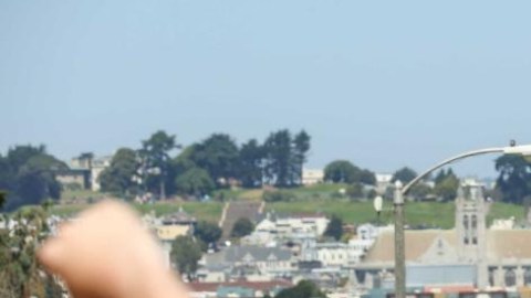 En el 2017 cientos de manifestantes gritaron no al fascismo en Alamo Square, San Francsico.