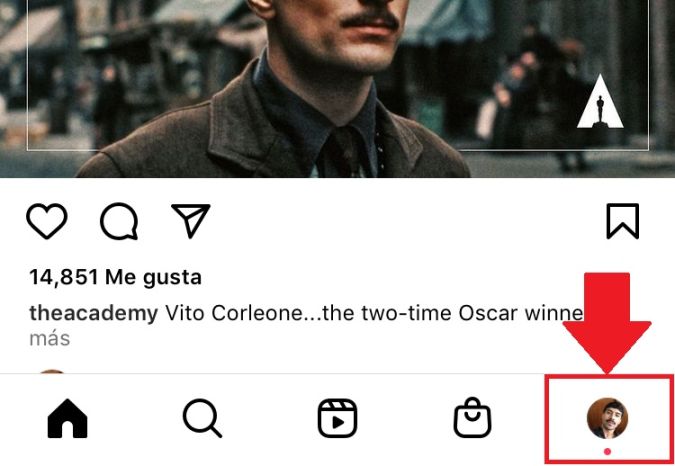 Captura de pantalla de la pestaña de inicio de Instagram