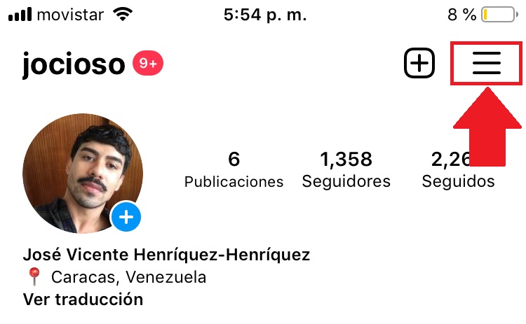 Captura de pantalla mostrando un perfil de usuario en Instagram