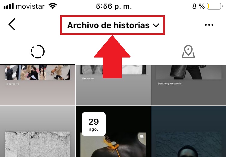 Captura de pantalla de Instagram mostrando la pestaña para elegir el tipo de archivo que se desea modificar