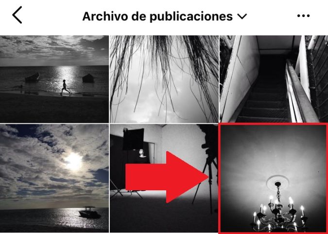 Captura de pantalla de Instagram mostrando el archivo de publicaciones.