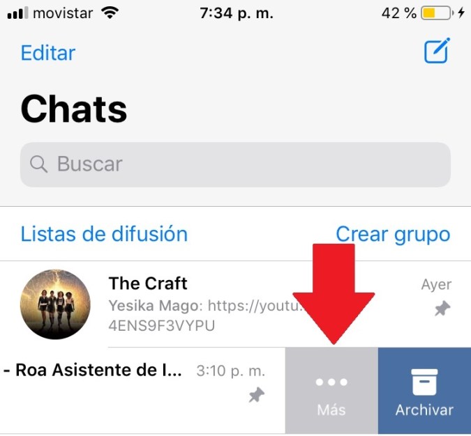 Captura de pantalla del inicio de WhatsApp