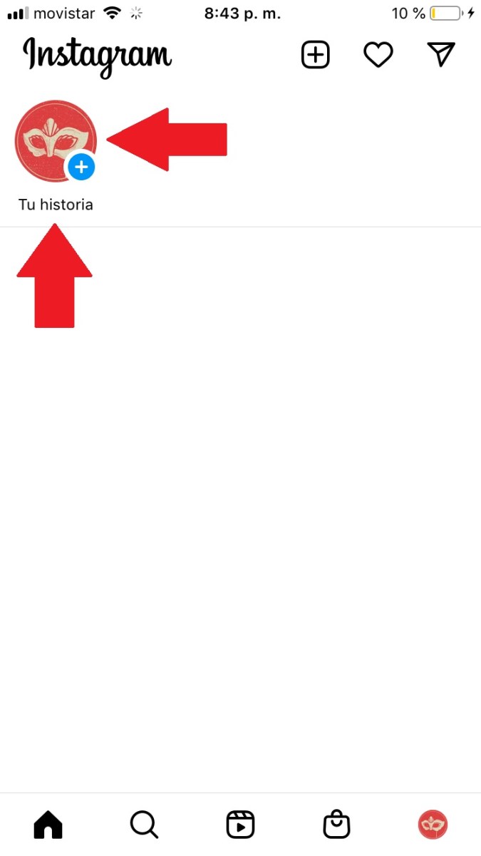 Captura de pantalla del inicio en Instagram