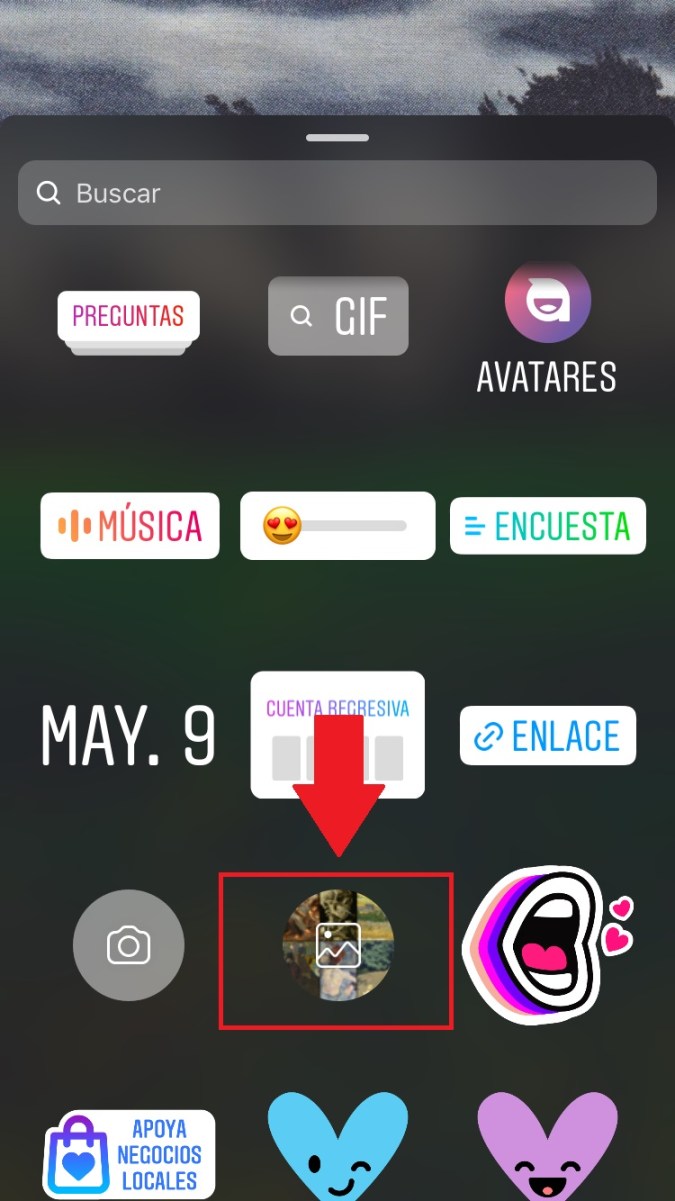Captura de pantalla de las opciones de Instagram para editar historias