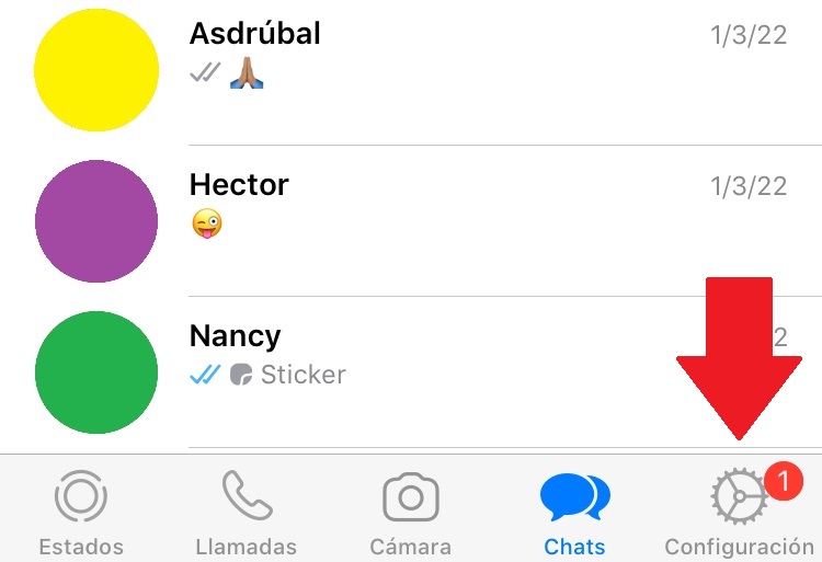 Captura de pantalla de la ventana de "Chats" en WhatsApp