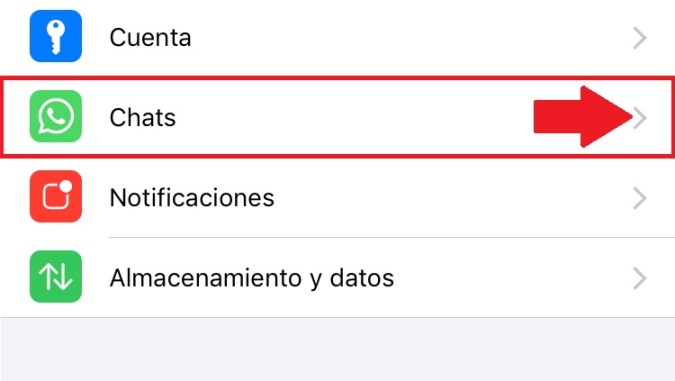 Captura de pantalla de las opciones de configuración en WhatsApp