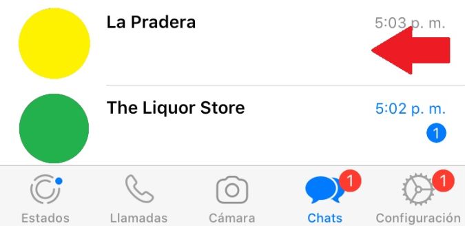 Captura de pantalla de la ventana de chats en WhatsApp