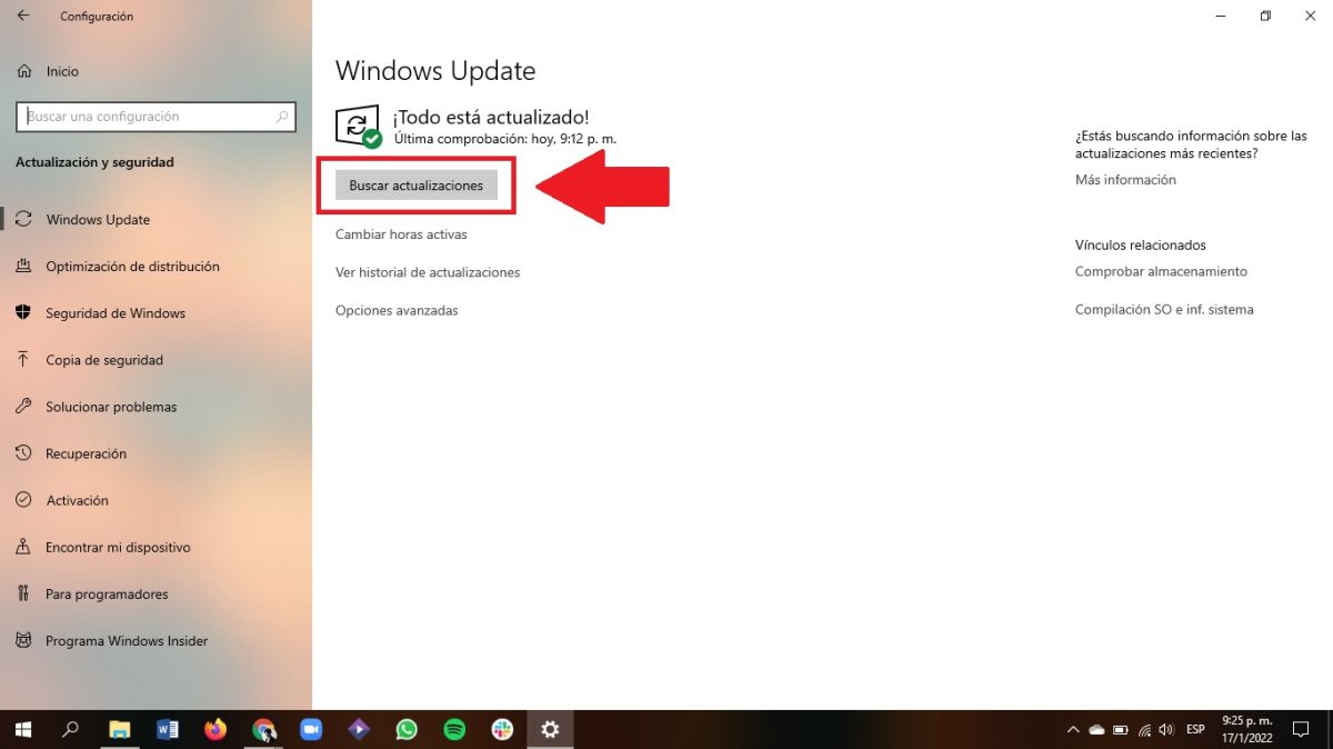 Screenshot of the Windows Update update menu in Windows 10.