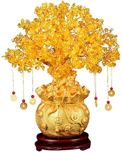árbol de dinero dorado Feng Shui adorno para traer riqueza la oficina decoración del árbol del dinero de la suerte para el hogar Zeberdany Árbol de la fortuna de cristal 