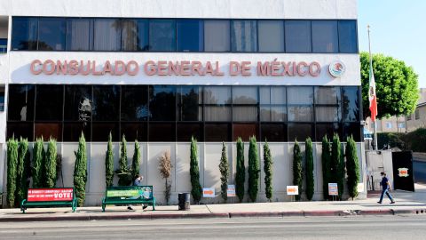 Pedestrians walk past the Consulate General of Mexico in Los Angeles, California on October 16, 2020, a day after former Mexican Secretary of Defense Salvador Cienfuegos was arrested at Los Angeles International Airport at the request of the US Drug Enforcement Administration. - Former Mexican defense minister Salvador Cienfuegos has been charged with drug trafficking and laundering money while he was in the government, documents released by federal prosecutors in New York on October 16, 2020 said. (Photo by Frederic J. BROWN / AFP) (Photo by FREDERIC J. BROWN/AFP via Getty Images)