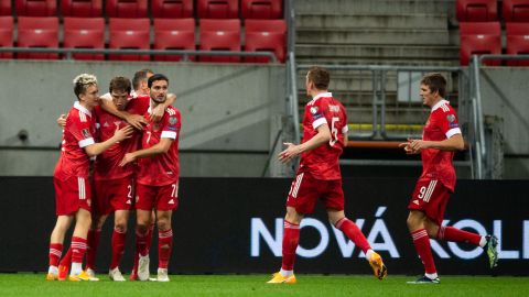 La selección de Rusia en un partido de clasificación al Mundial de 2022.