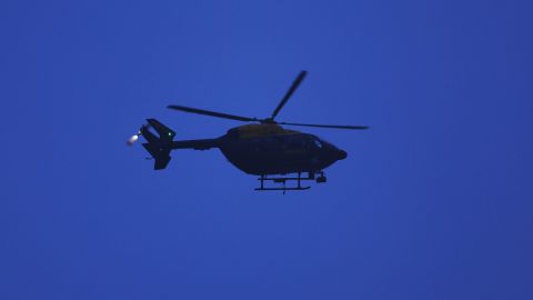 BRENTFORD, ENGLAND - JANUARY 22: A police helicopter is seen flying above the stadium during the Premier League match between Brentford and Wolverhampton Wanderers at Brentford Community Stadium on January 22, 2022 in Brentford, England. (Photo by Clive Rose/Getty Images)