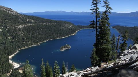 SOUTH LAKE TAHOE, CA - JULY 23: Emerald Bay lies under blue skies at Lake Tahoe on July 23, 2014 near South Lake Tahoe, California. Lake Tahoe is among Califonria's major tourist attractions. (Photo by Sean Gallup/Getty Images)