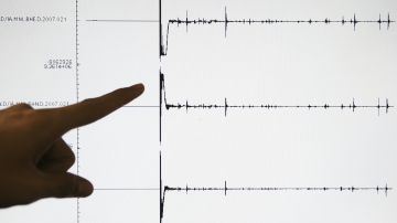 NORTH SULAWESI, INDONESIA - JANUARY 24: A Meteorology and Geophysics Agency (BMG) officer points to a screen graphic at the BMG office of a 6.5-magnitude earthquake that struck North Sulawesi province on January 21, 2007 on the island of Sulawesi, Indonesia. Many aftershocks have been recorded since an initial earthquake that caused panic but no serious damage. An earthquake with a magnitude of 5.3 has shaken Indonesia's North Sulawesi province again on January 24, 2007 but there have been no immediate reports of any damage. (Photo by Dimas Ardian/Getty Images)