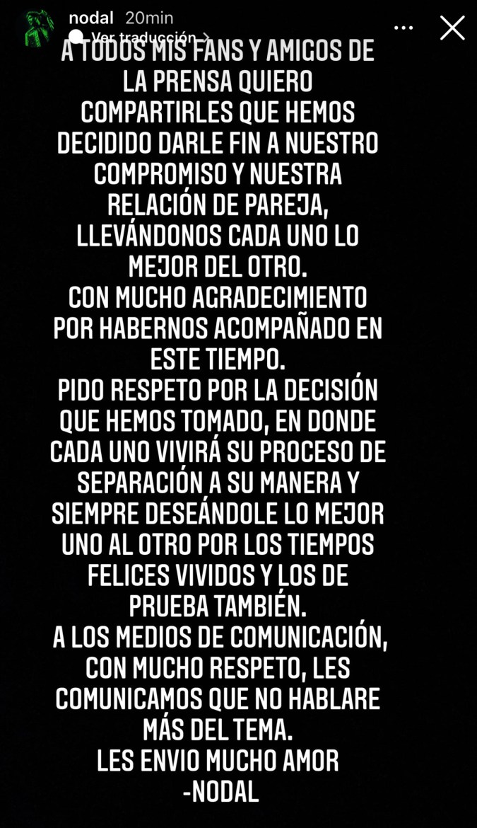 Christian Nodal así comunica el fin de su relación con Belinda
