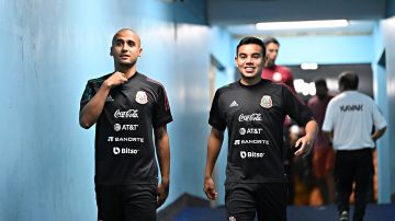 Luis Rodríguez ¨chaka y Carlos Rodríguez durante el entrenamiento de la selección nacional de México.