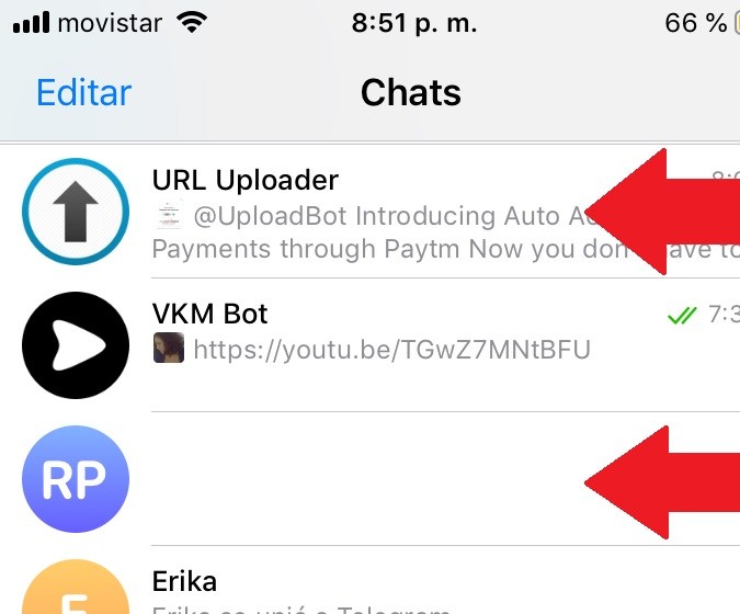 Captura de pantalla del inicio de Telegram