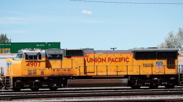 A Union Pacific train engine sits idle in a train yard in Salt Lake City, Utah on June 9, 2020. - The Federal Reserve will meet June 9, 2020 for the first time since US states began easing shutdowns imposed to stop the coronavirus pandemic, unexpectedly boosting employment numbers after two months of massive layoffs. The world's largest economy added 2.5 million jobs and the unemployment rate fell in May, according to the Labor Department, even as COVID-19 remains a threat to daily life. (Photo by GEORGE FREY / AFP) (Photo by GEORGE FREY/AFP via Getty Images)