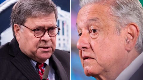 El exfiscal de EE.UU., William Barr, y el presidente mexicano Andrés Manuel López Obrador.
